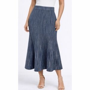 T BY ALEXANDER WANG • Blue/White Knit Mermaid Hem High-Waisted Midi Skirt, M